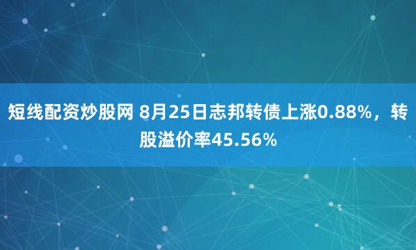 短线配资炒股网 8月25日志邦转债上涨0.88%，转股溢价率45.56%
